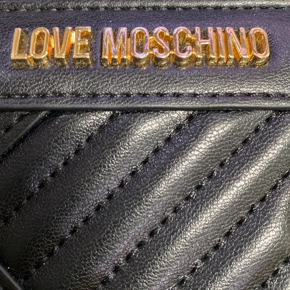 NWT LOVE MOSCHINO Wallet Zip Around Black PU Gold Tone Studded 8 Card Slots - Picture 5 of 9